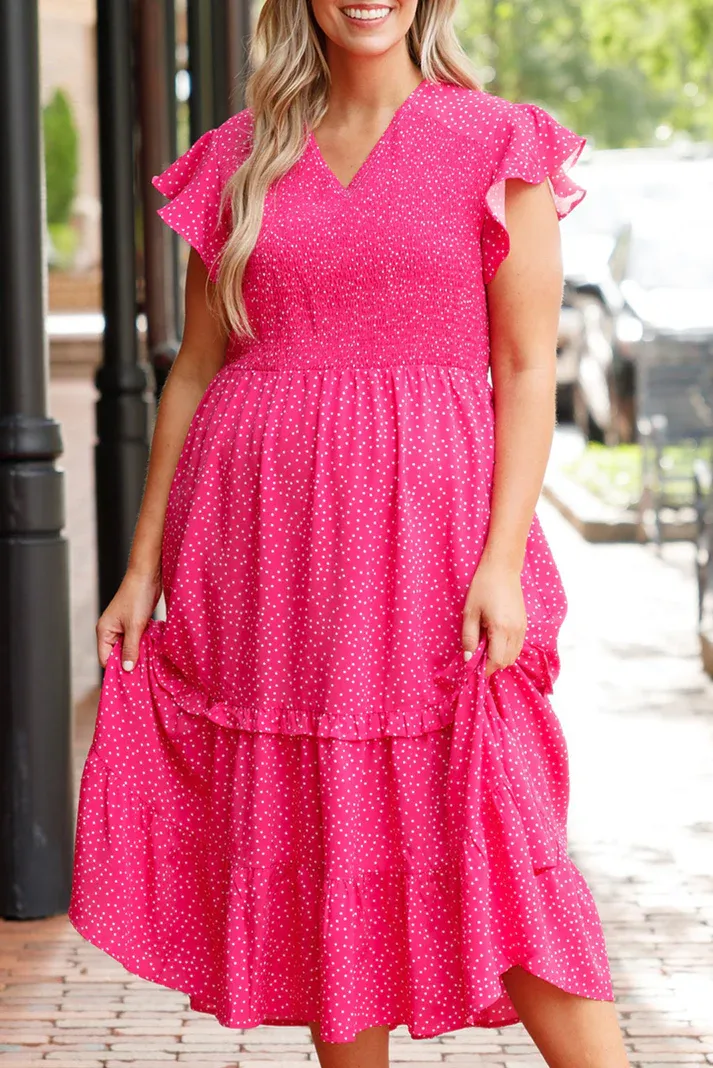 Rose Polka Dot Midi Dress