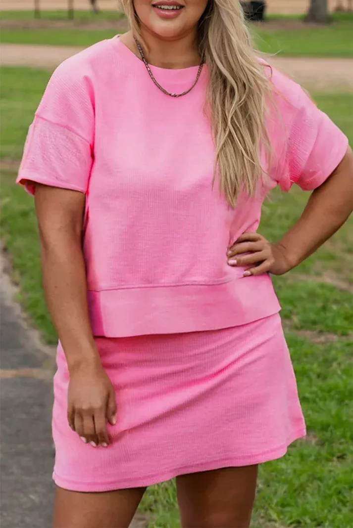 Pink Ribbed Skort Set