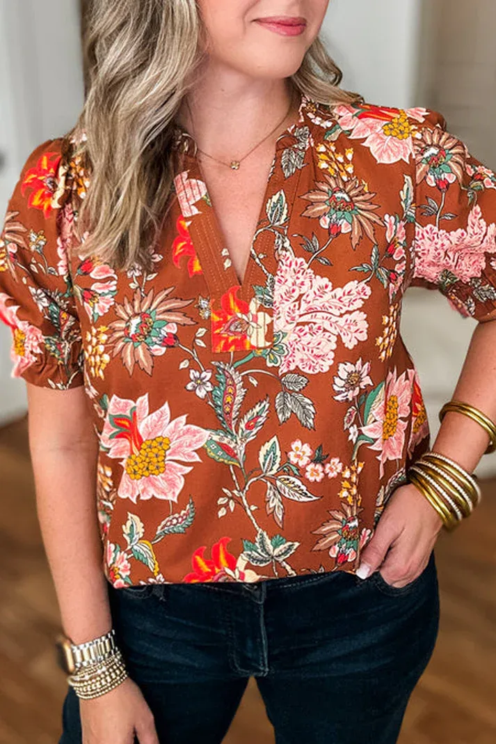 Brown Floral Blouse