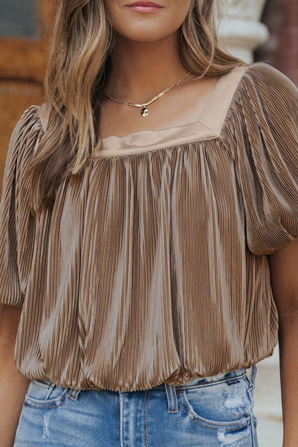 Taupe Pleated Blouse