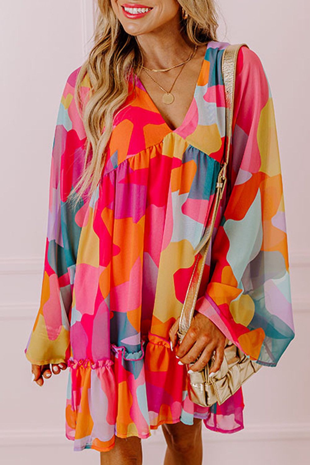 Abstract Bell Sleeve Dress