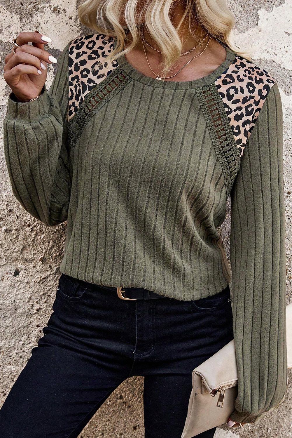 Green Leopard Patchwork Top