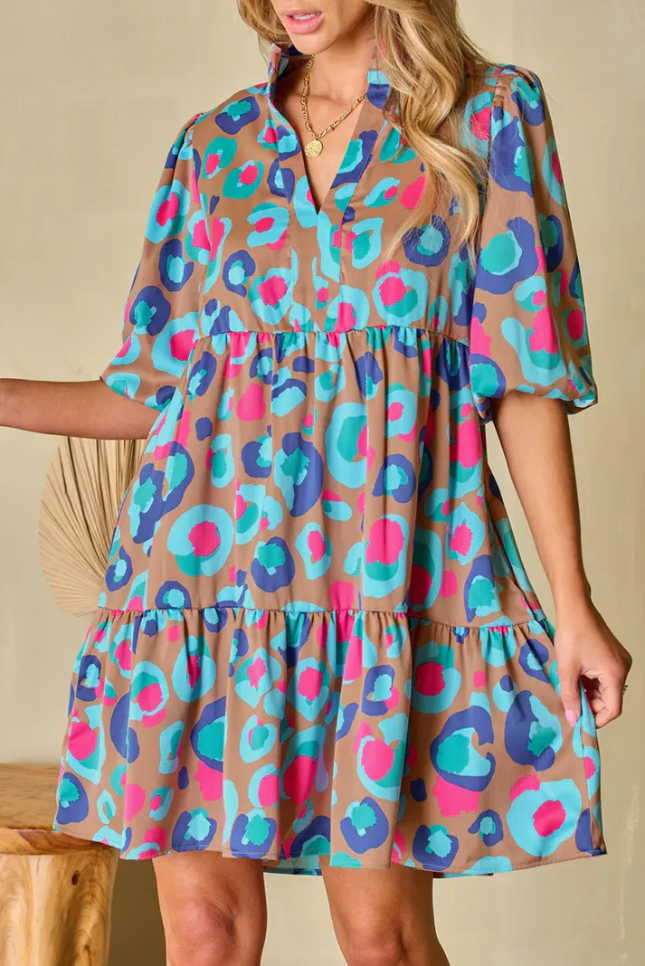 Blue Abstract Leopard Dress