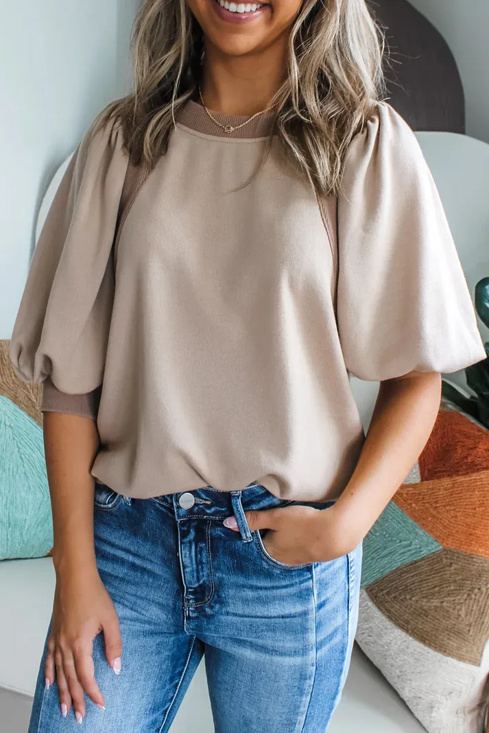 Brown Lantern Sleeve Top