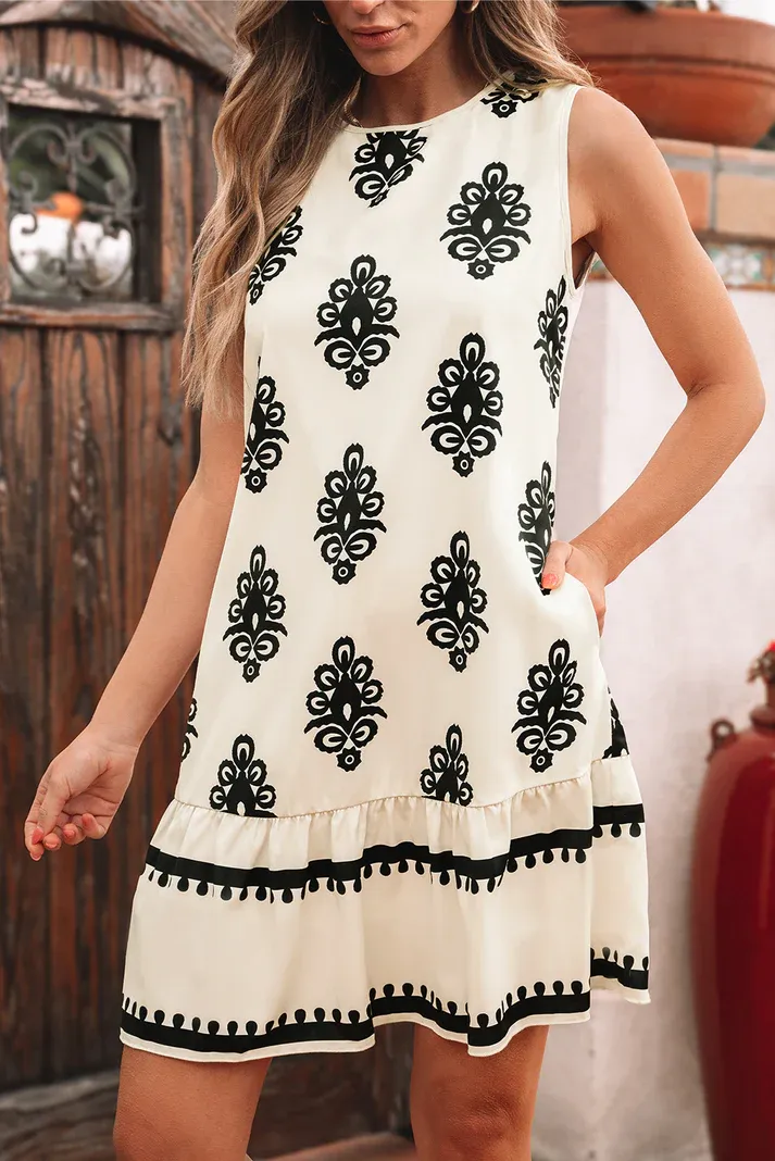 Beige Geometric Bowknot Dress