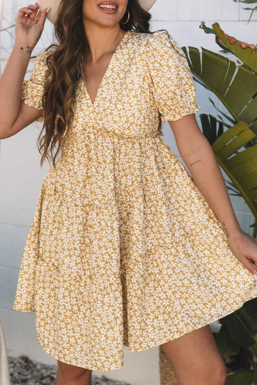 Yellow Floral Frilly Dress