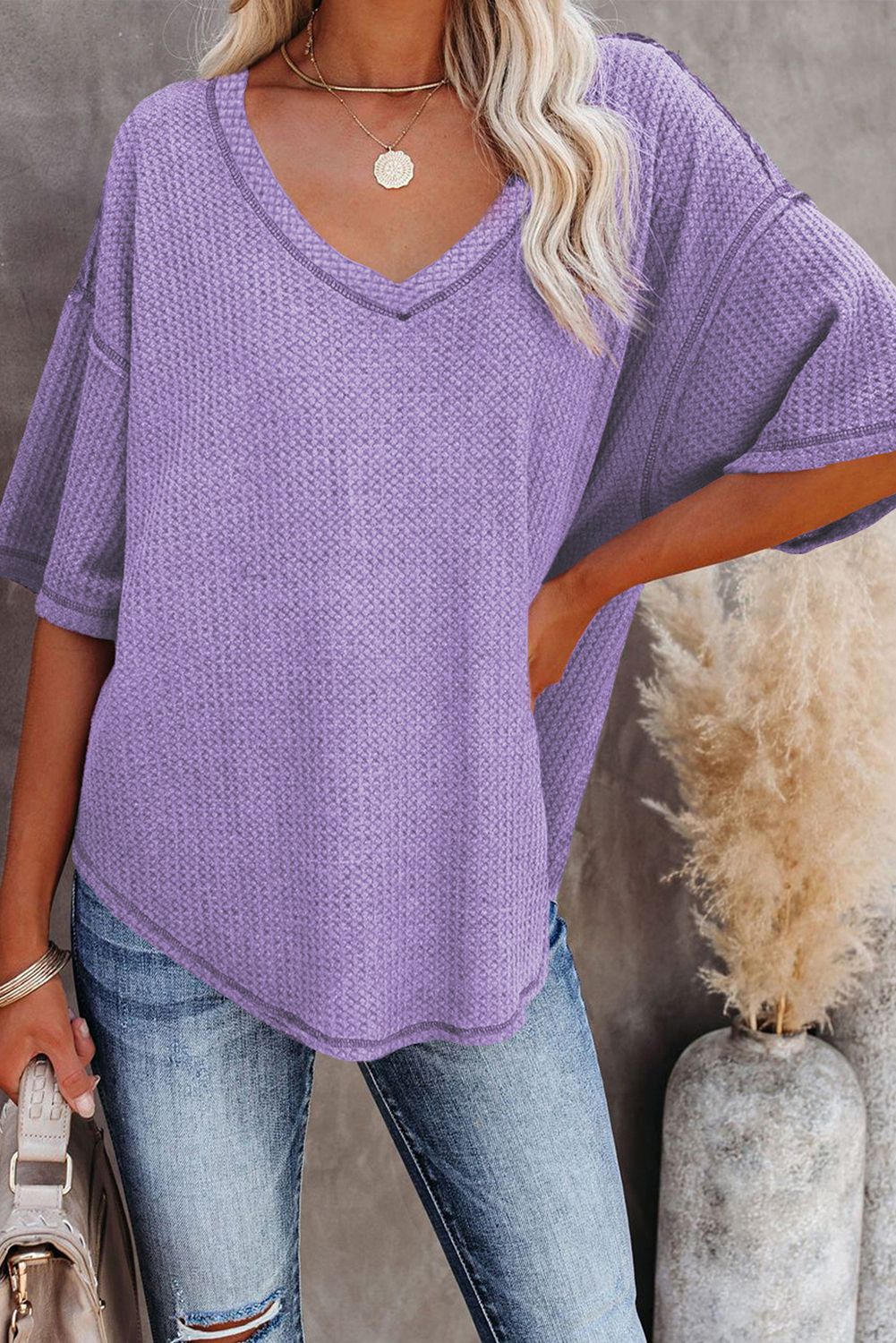 Purple Exposed Seam Textured Top