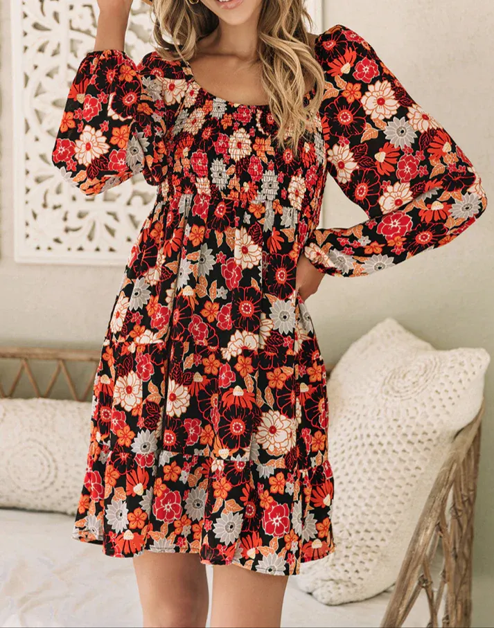 Colorful Floral Smocked Dress