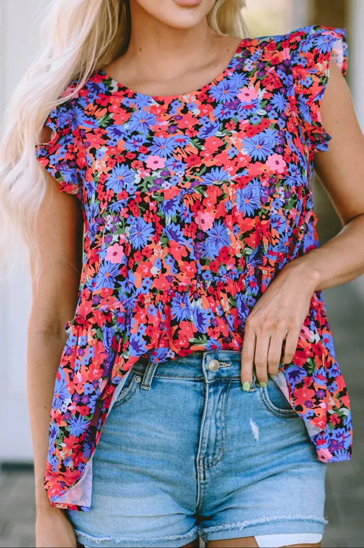 Colorful Floral Babydoll Blouse