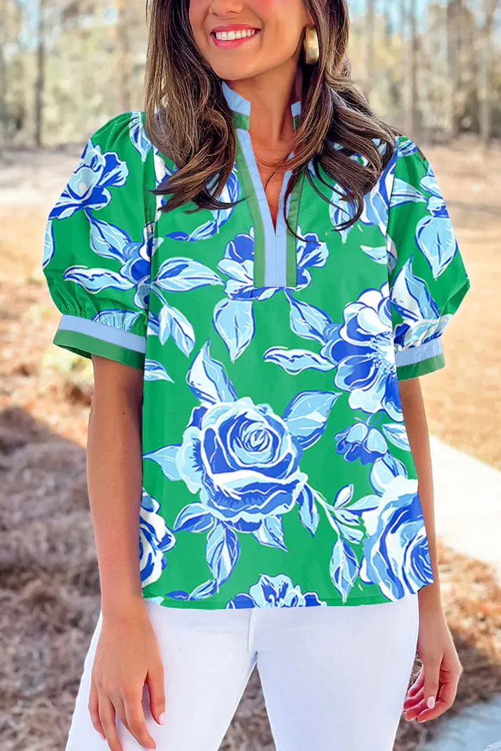 Green Floral Summer Blouse