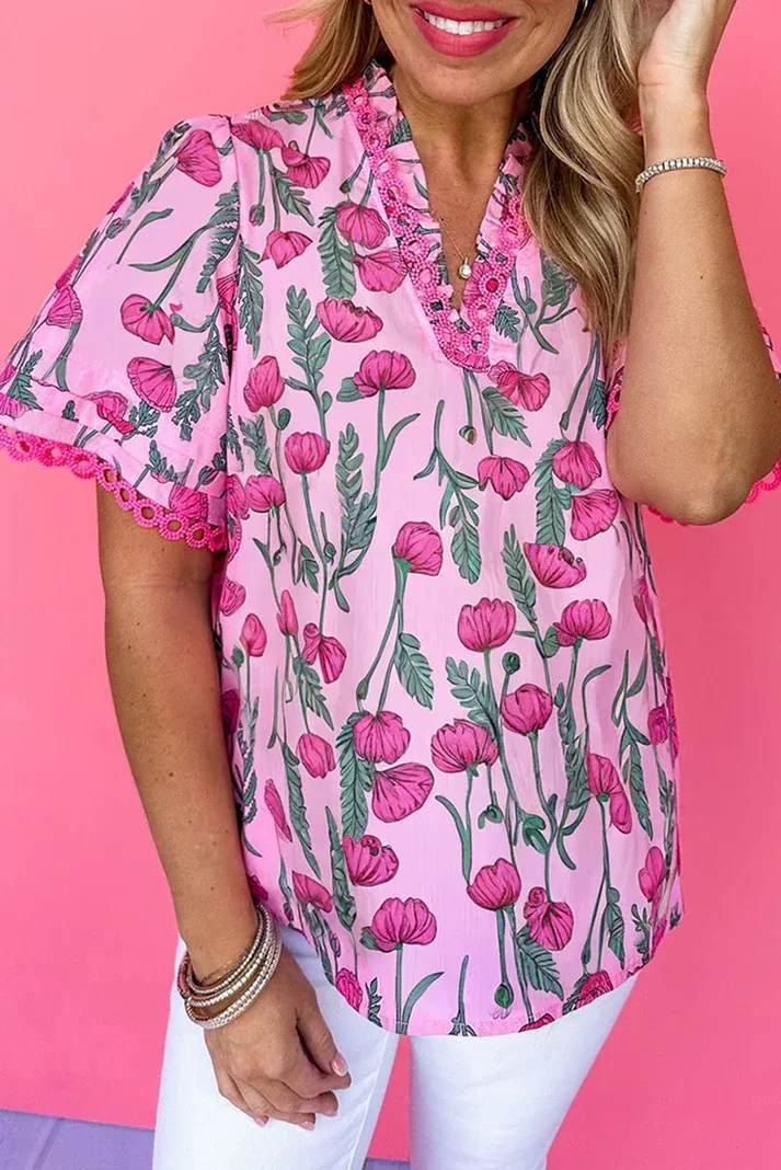 Pink Floral Lace Blouse