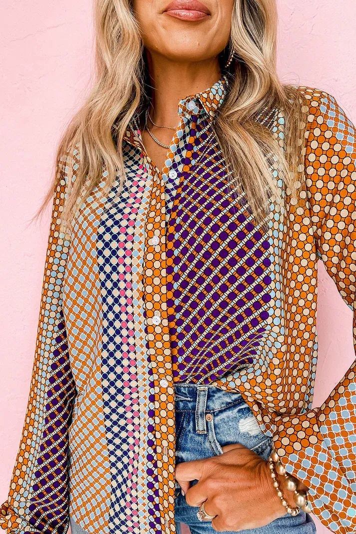 Brown Dot Button Down Top