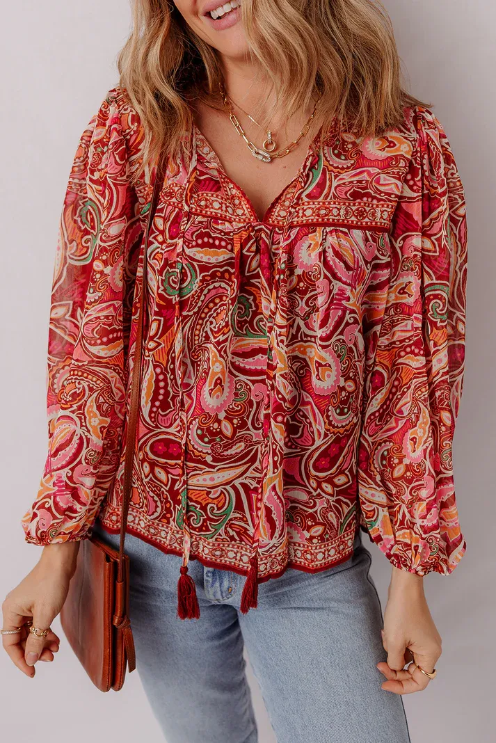Red Paisley Boho Blouse