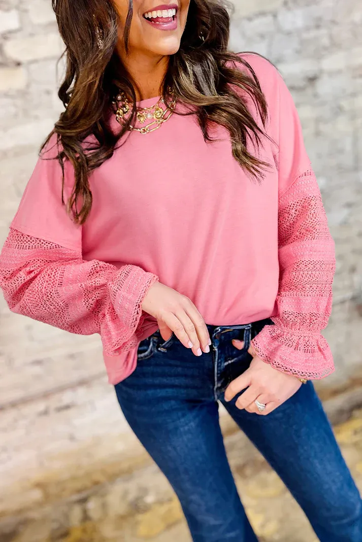 Pink Lace Ruffled Sweatshirt