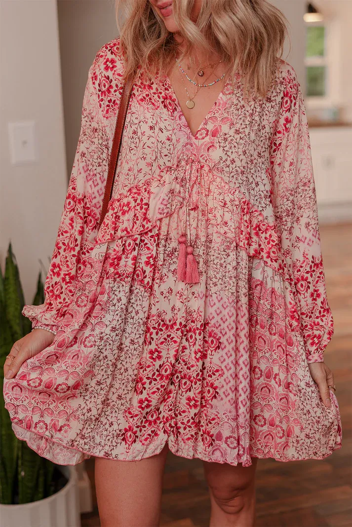 Pink Boho Tassel Dress