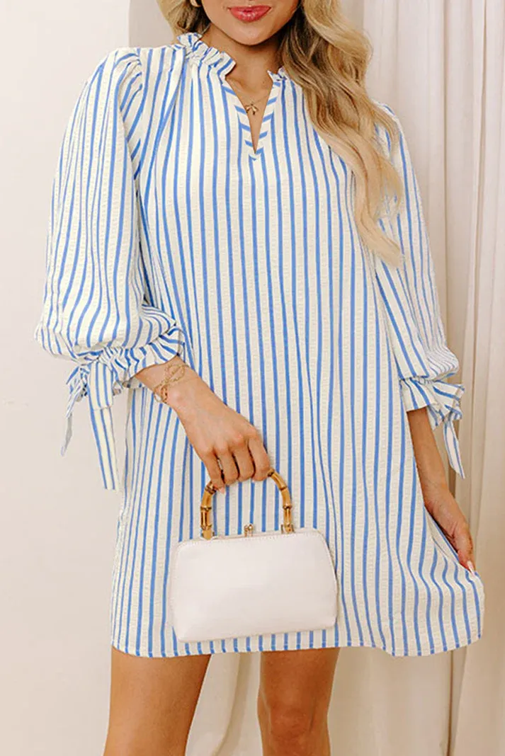 Blue Stripe Knotted Sleeve Dress