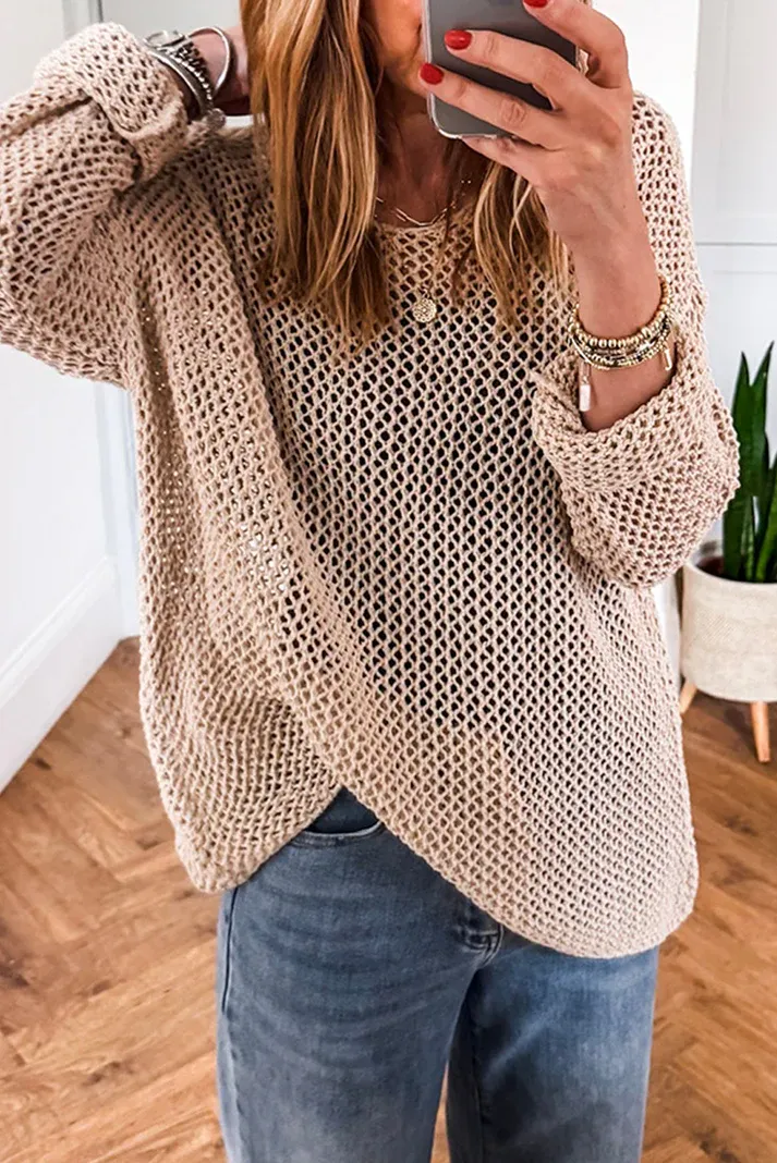Beige Hollow Out Sweater