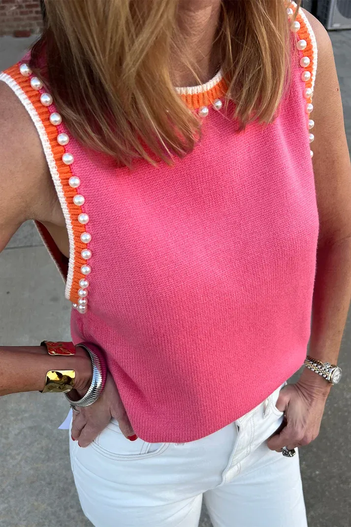 Pink Contrast Pearl Tank