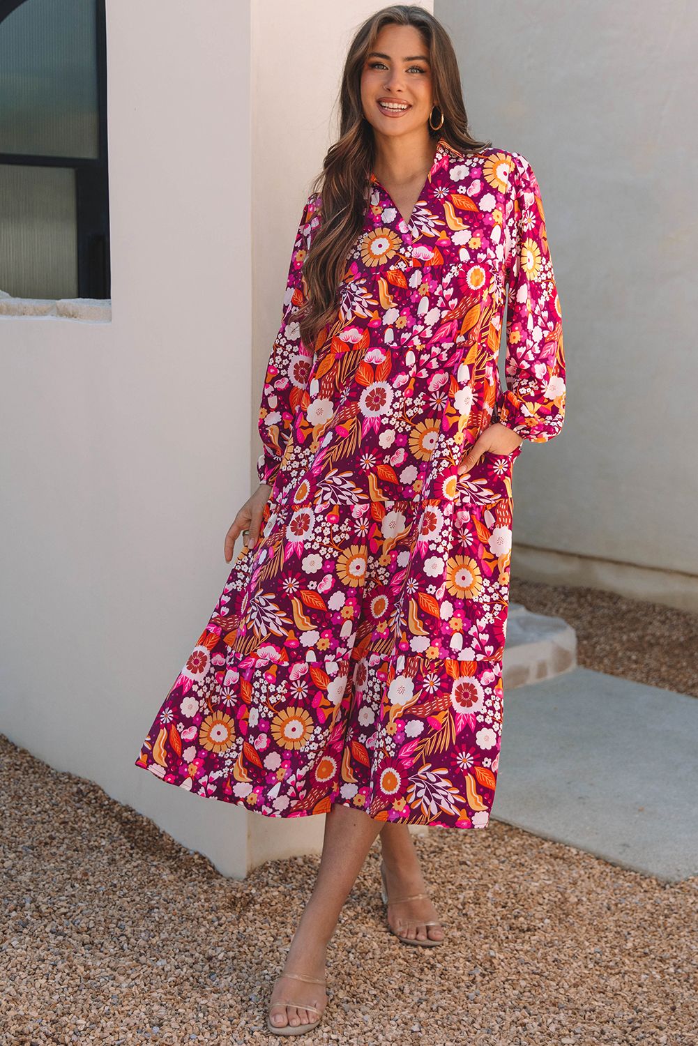 Purple Floral Midi Dress