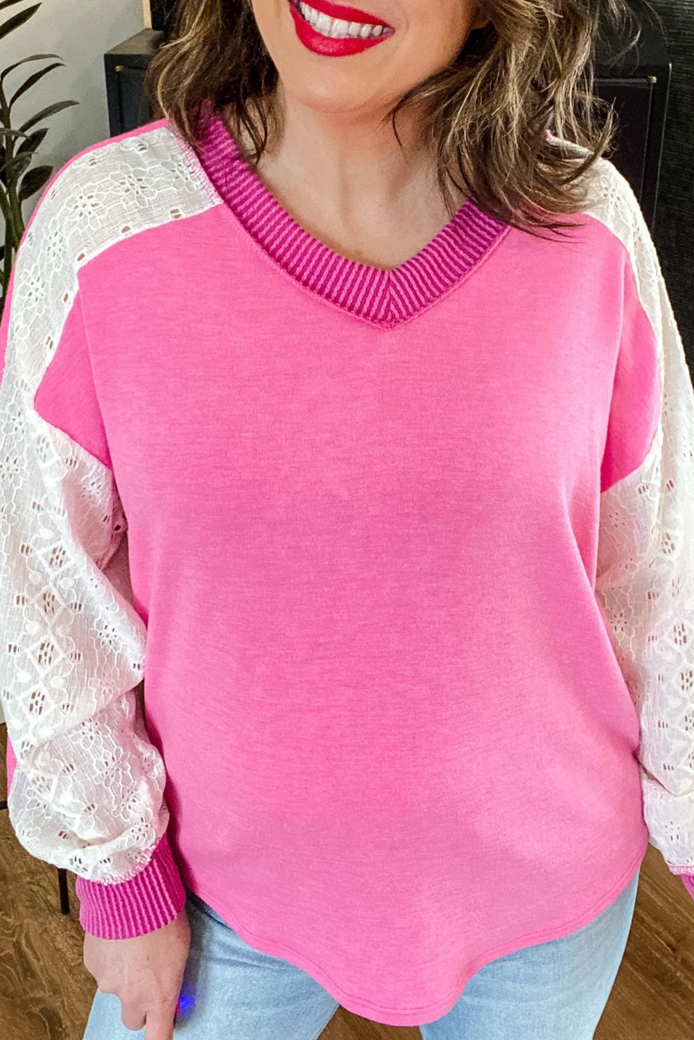 Pink Lace Sleeve Top