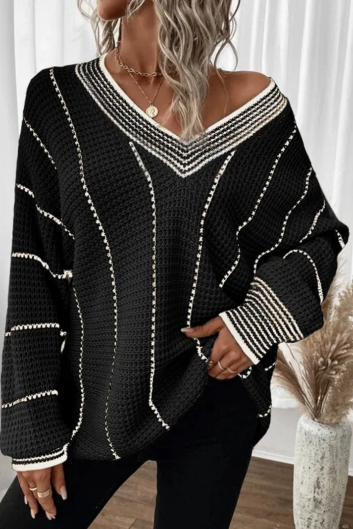 Black Stripe Loose Sweater