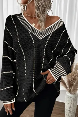 Black Stripe Loose Sweater