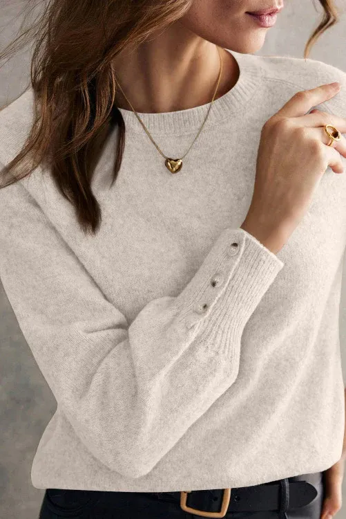 Button Sleeve Crewneck