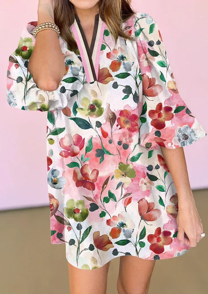 Red Foral Contrast Dress FB