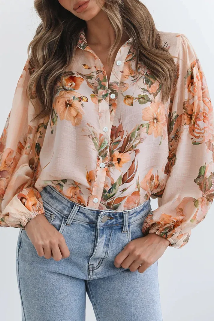 Orange Floral Puff Shirt