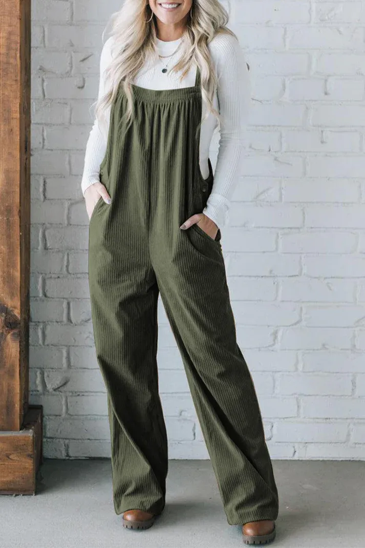 Green Corduroy Loose Overalls