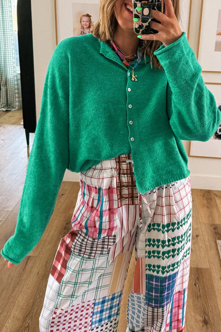 Green Knit Button Cardigan