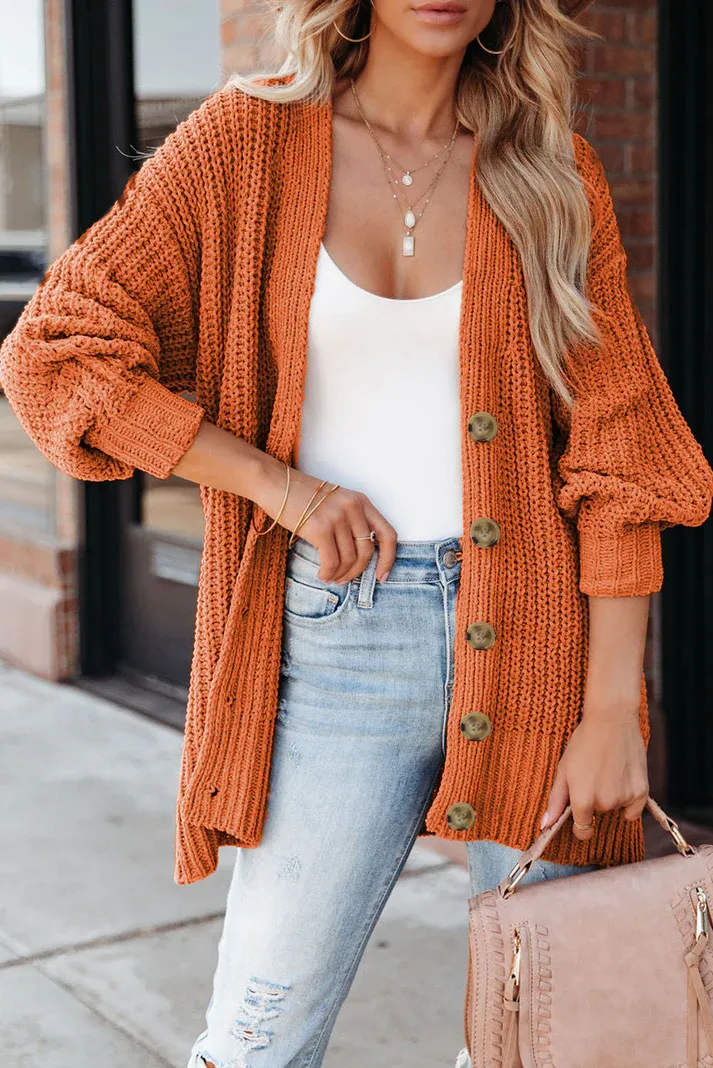 Orange Chunky Cardigan Sweater