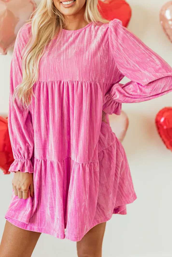 Pink Velvet Ruffled Mini Dress
