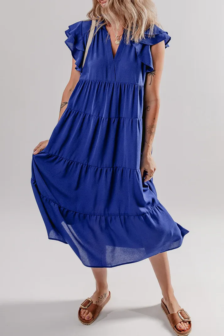 Blue Tiered Midi Dress