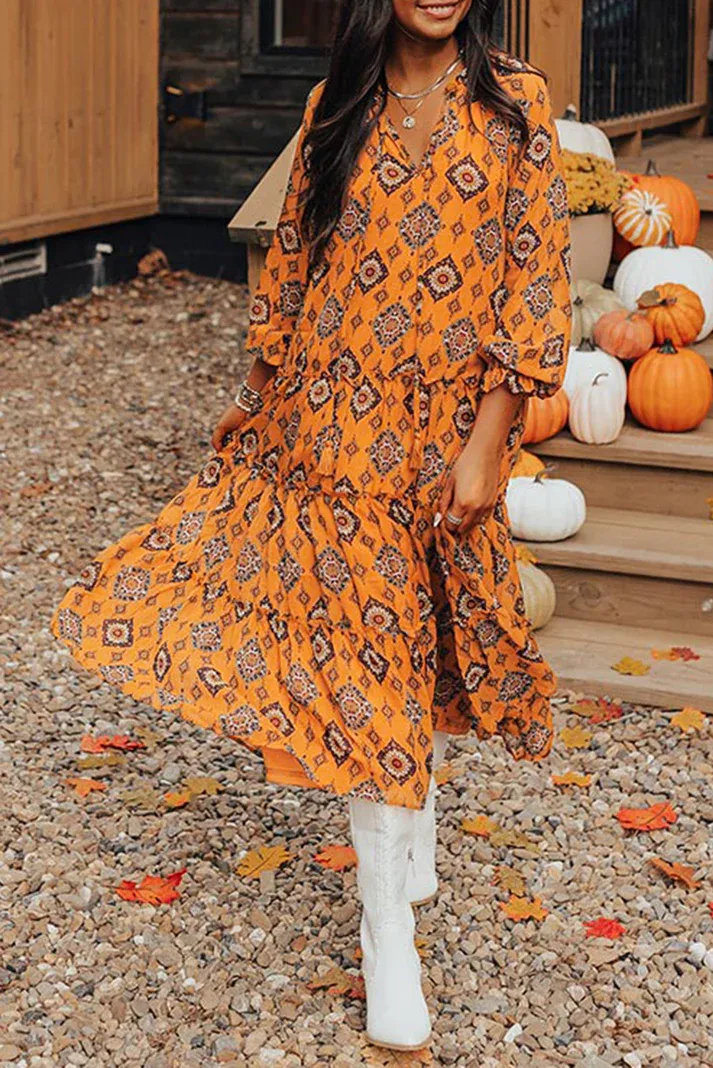 Orange Western Midi Dress