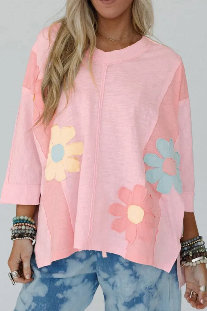 Pink Flower Patch Oversized Top