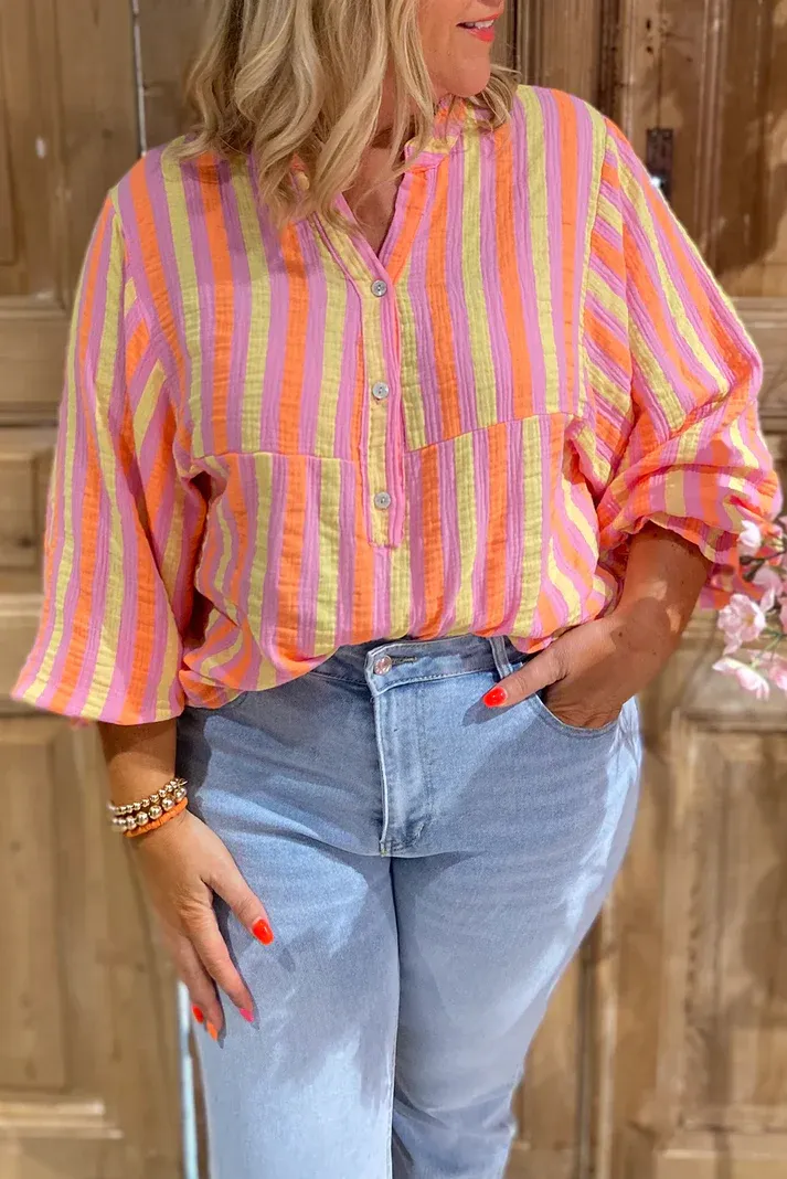 Pink Stripe Crinkled Top