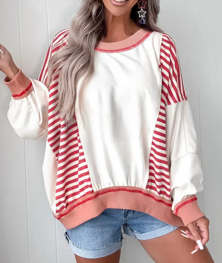 Red Stripe Oversized Sweatshirt