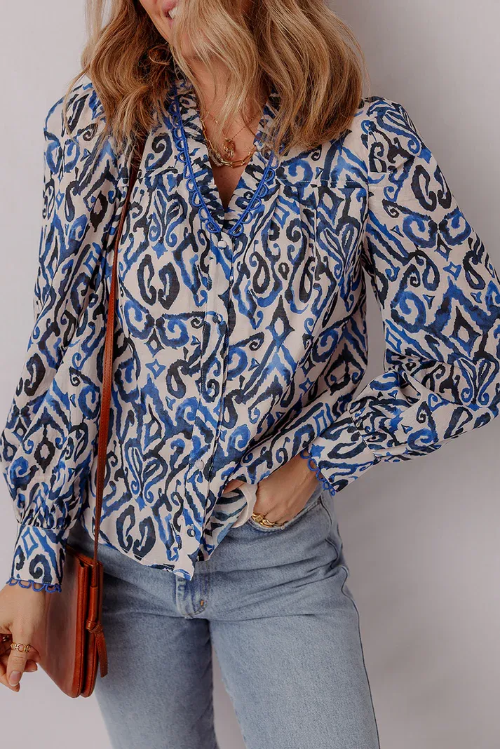 Blue Bohemian Embroidered Shirt