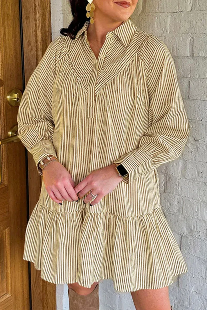 Brown Stripe Collared Dress