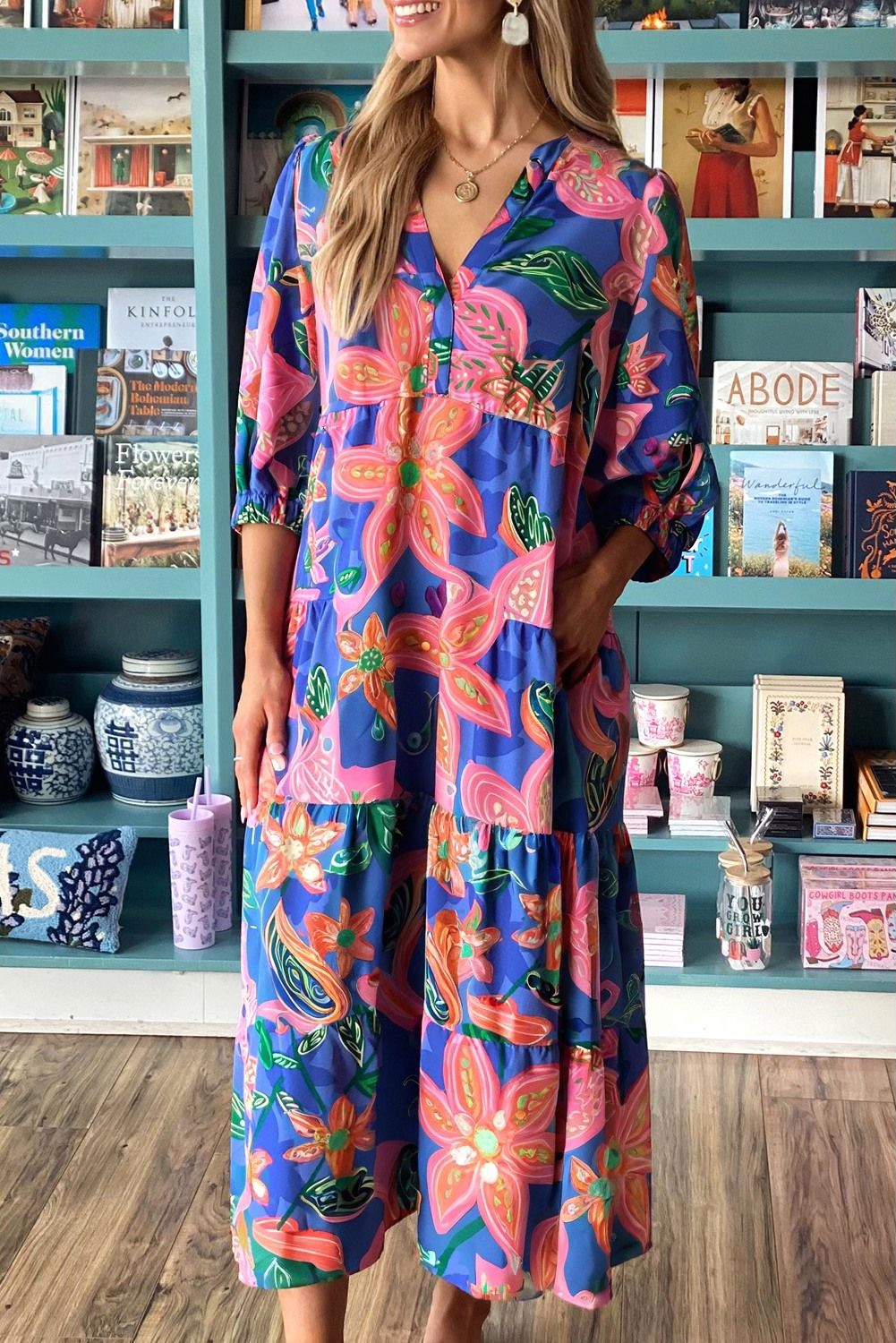 Blue Floral Tiered Maxi