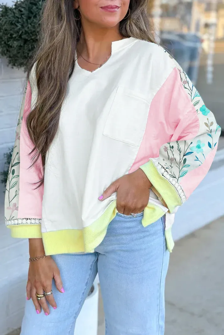 White Floral Patchwork Top