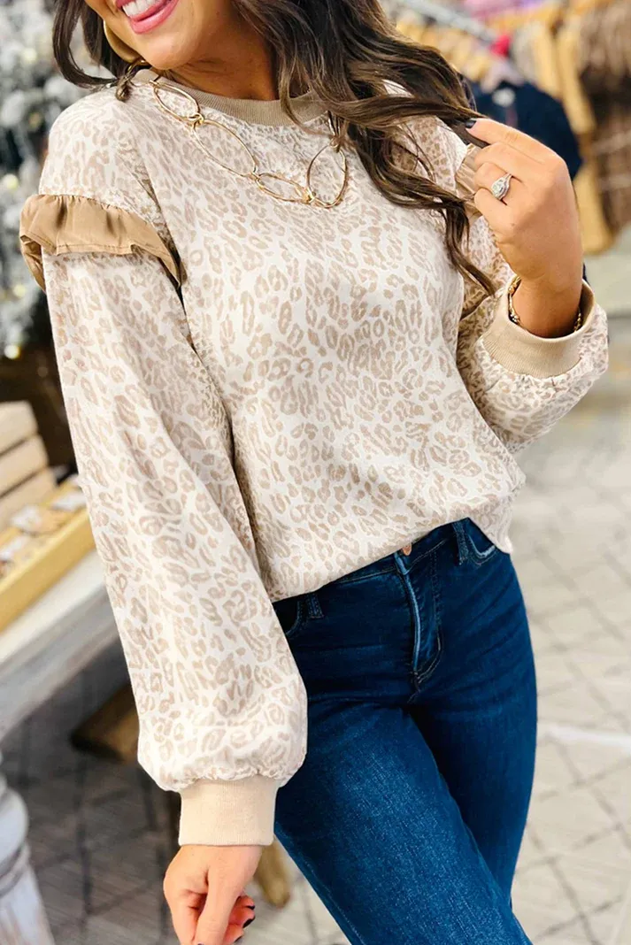 Leopard Ruffle Detail Sweatshirt