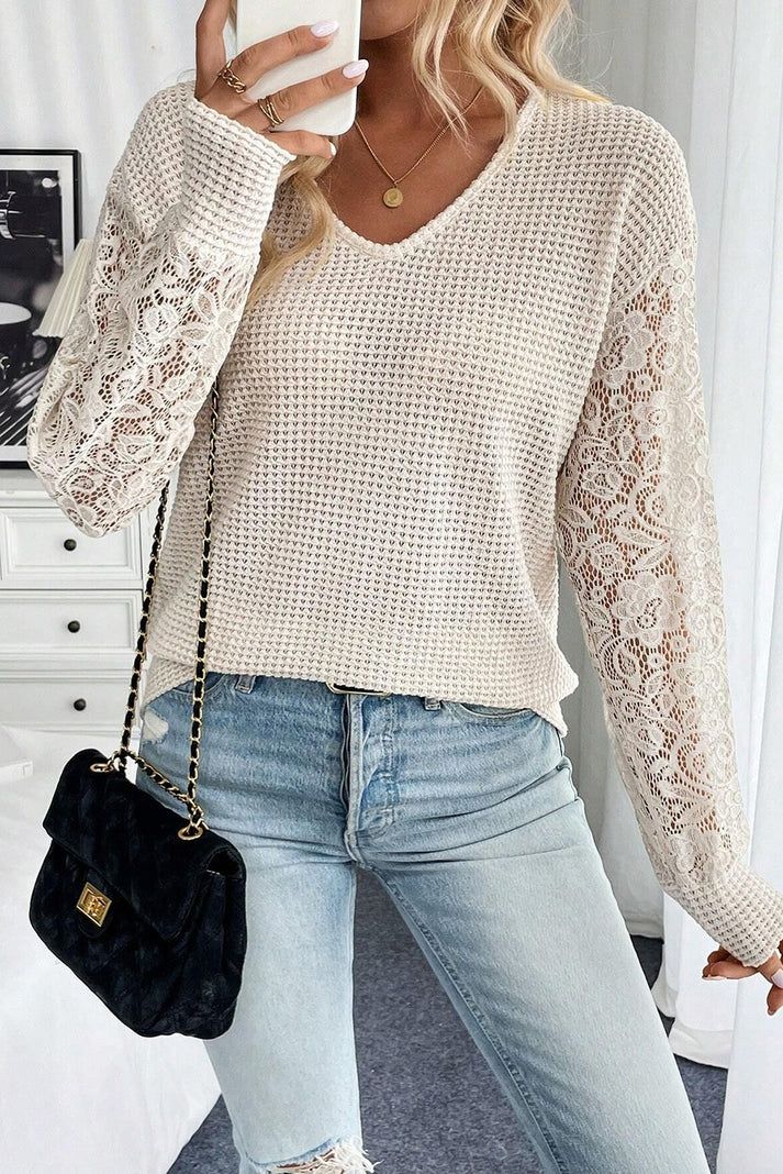 Beige Lace Sleeve Top