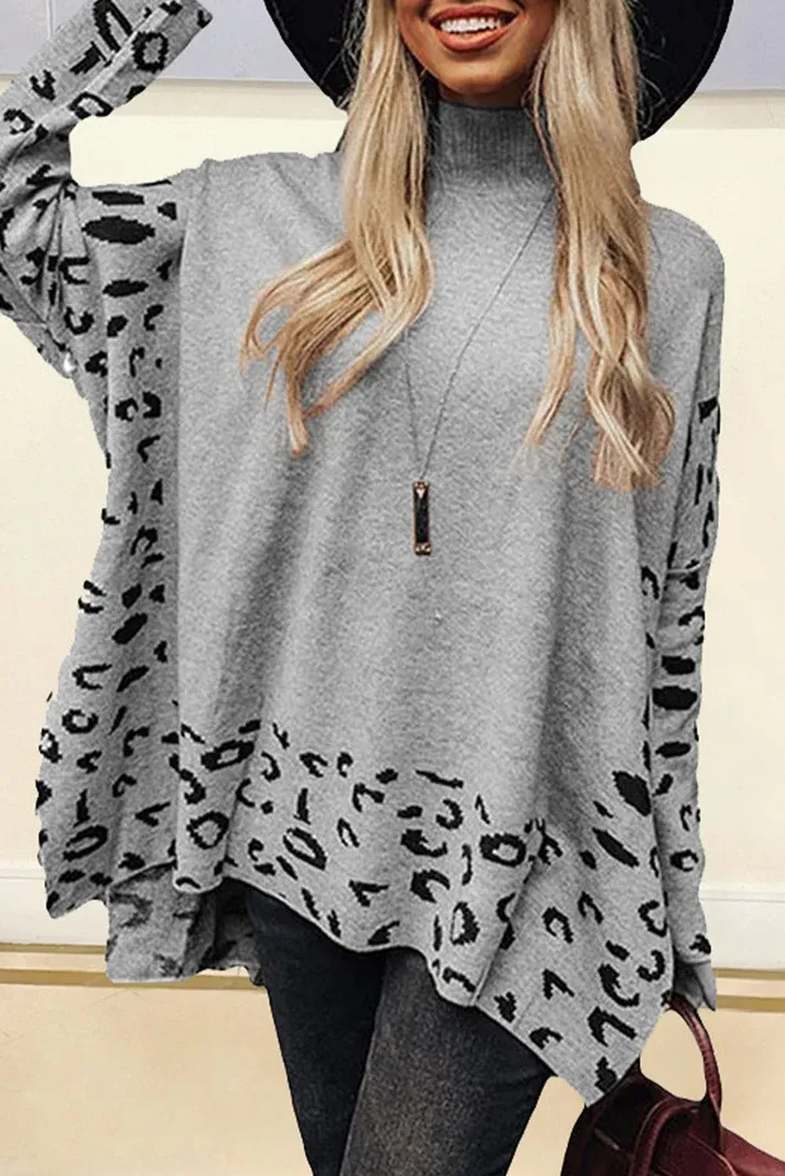 Leopard High Neck Oversized Sweater