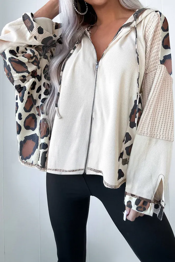 Apricot Leopard Patchwork Hoodie