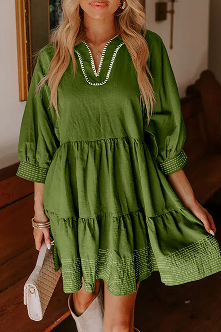 Stitched Tiered Mini Dress
