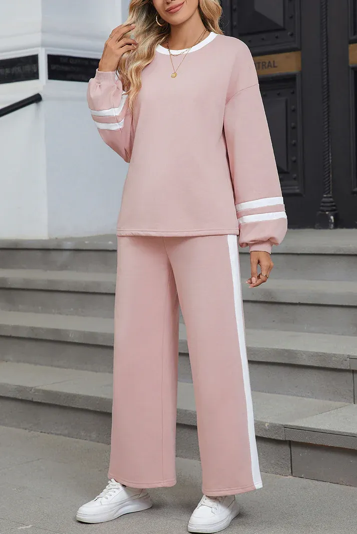 Pink Varsity Stripe Pants Set