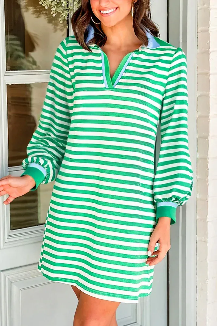 Green Contrast Collar Dress