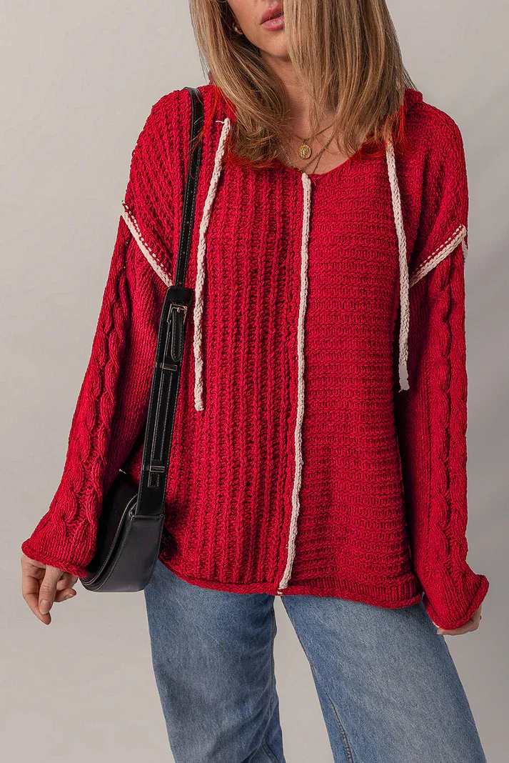 Red Contrast Hooded Sweater